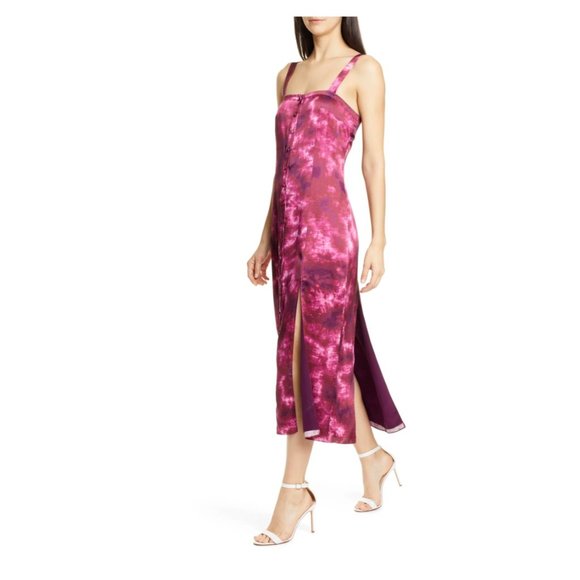 Cinq A Sept Alexa Tie Dye Satin Midi Dress Pink - Picture 3 of 5